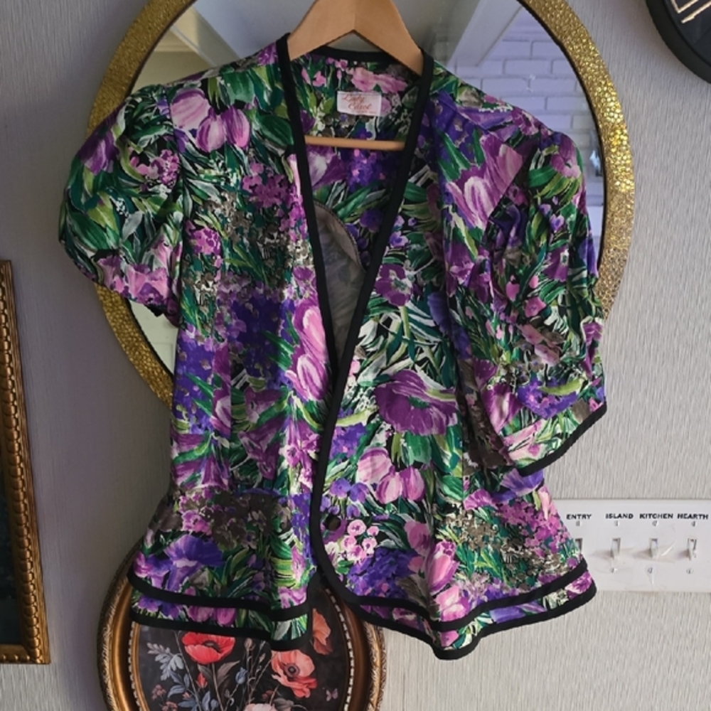 Vintage Y2K Vibrant Purple Floral Women's‎ Blazer Large